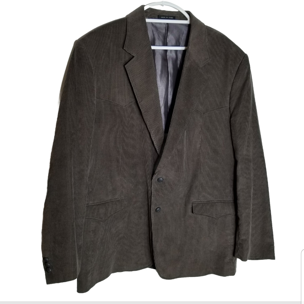 CCC Western Wear Sport Coat Mens 48L Corduroy Cotton Jacket Elbow Pads Dark Gray